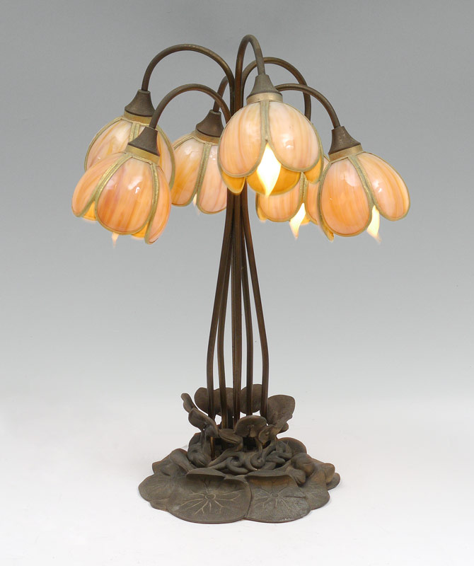 Appraisal: TIFFANY STYLE LILY TABLE LAMP light in the classic Tiffany