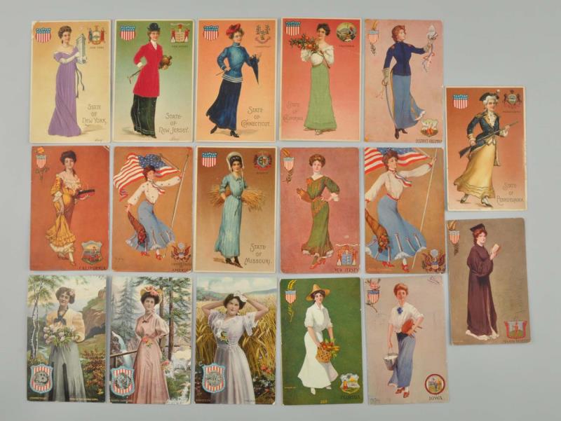 Appraisal: Lot Of State Girl Postcards This lot represents numerous publishers