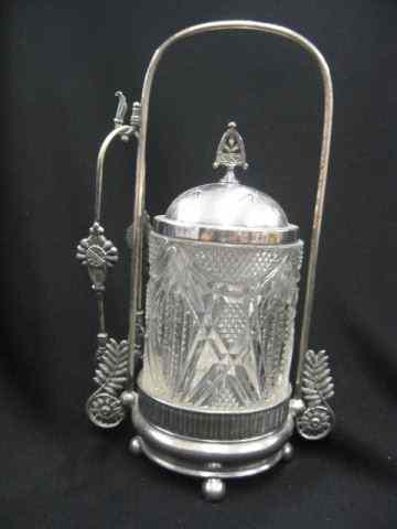 Appraisal: Victorian Pickle Castor diamond ray pattern glass insert silverplate holder