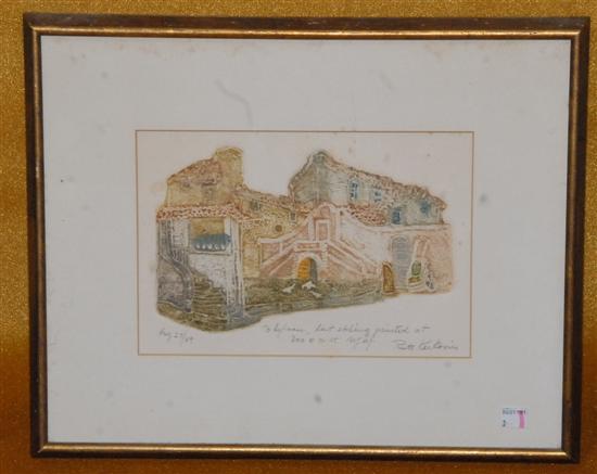 Appraisal: RUTH KERKOUVIUS b Color etching Architectural Sudy Signed and dated