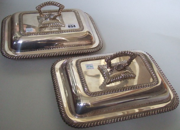 Appraisal: A pair of plated rectangular lidded entree dishes each decorated