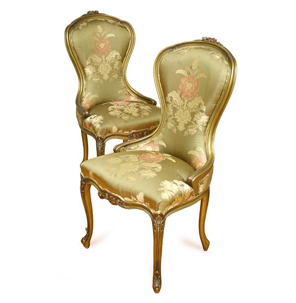 Appraisal: SET OF SIX LOUIS XV STYLE PAINTED AND GILT CABRIOLE