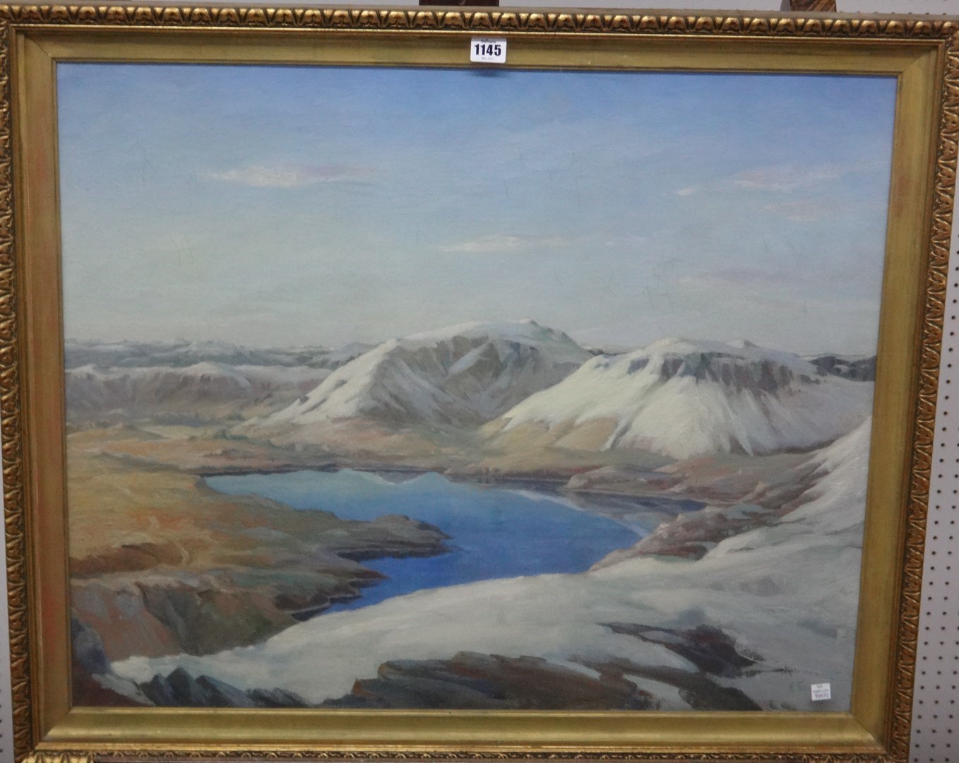 Appraisal: T Train early th century Mountainous lake scene oil on