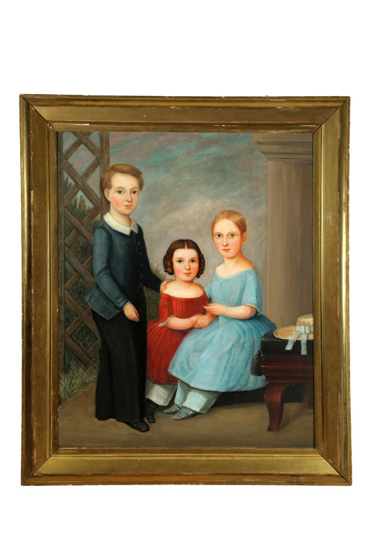 Appraisal: TRIPLE PORTRAIT OF CHILDREN AMERICAN SCHOOL MID TH CENTURY Oil