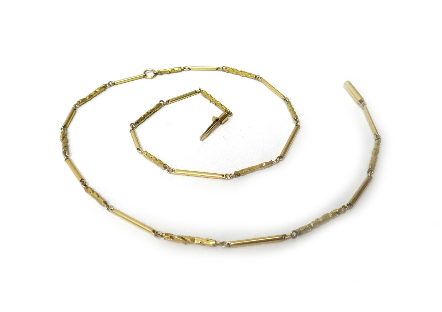 Appraisal: A gold necklace designed as a row of cast baton