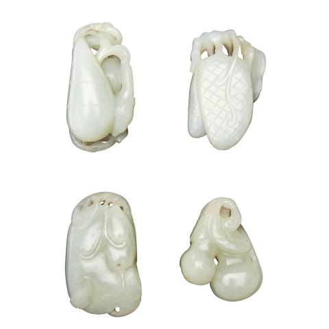 Appraisal: Four Jade Carved Gourd Pendants th th Century Each carved