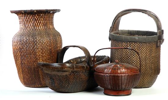 Appraisal: FOUR BASKETS AND TWO CONTAINERS Asian th century Food container