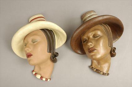 Appraisal: Two Jon Douglas John Pearce Polychrome Plaster Marguerite Wall Masks