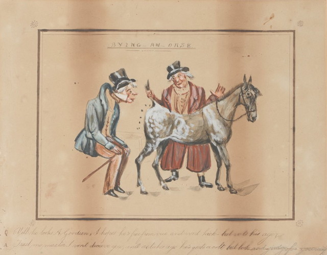 Appraisal: Early th Century English School'Buying An Orse' cartoon with inscription