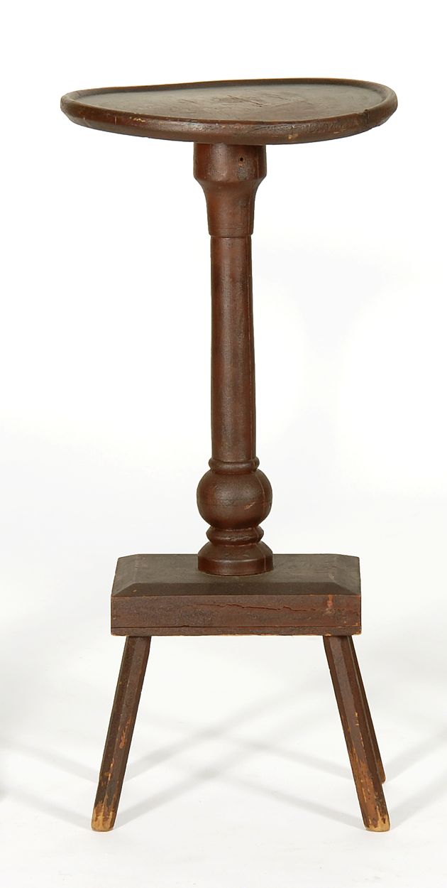 Appraisal: EARLY AMERICAN CANDLESTAND With circular walnut dish top sectioned pedestal