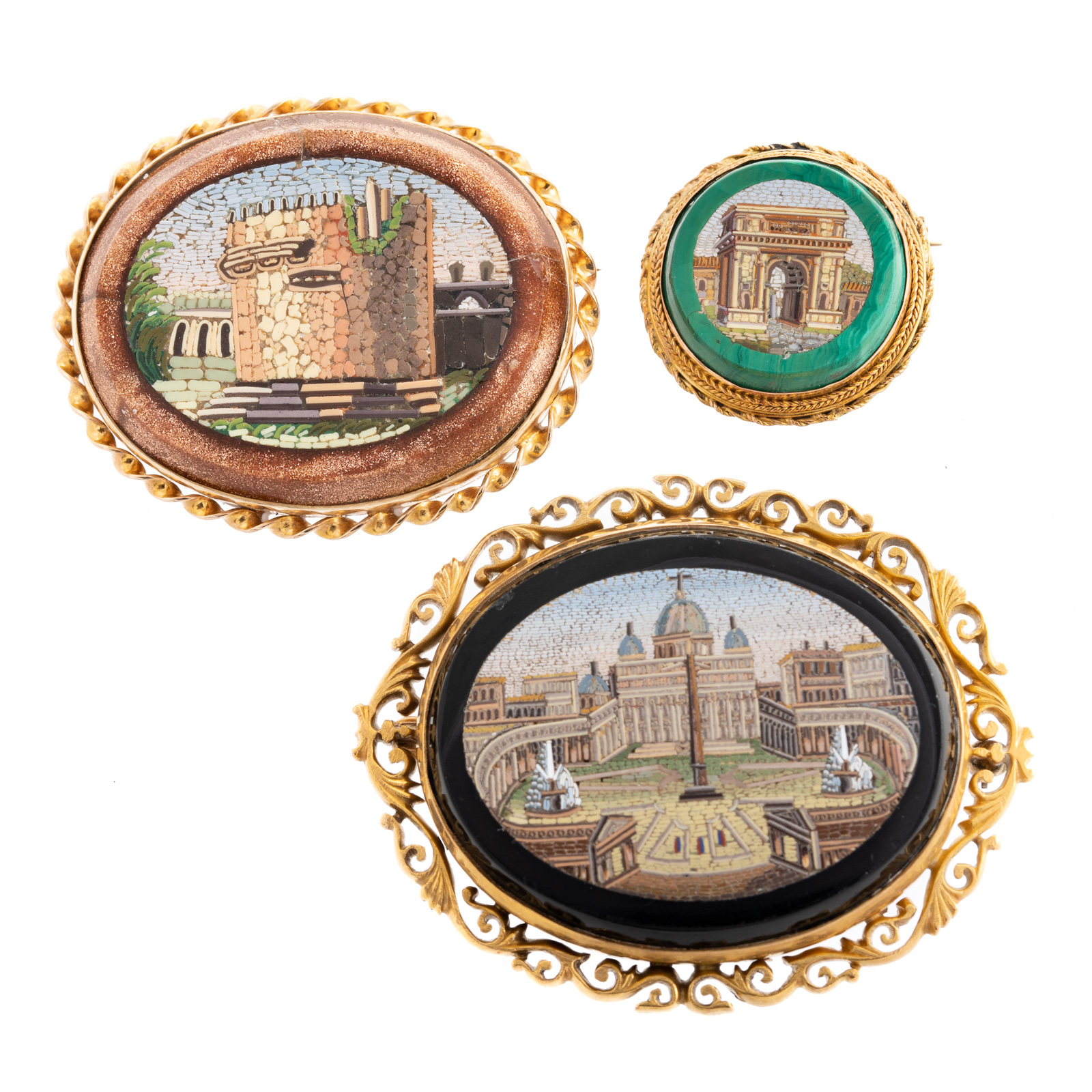 Appraisal: A COLLECTION OF ITALIAN MICROMOSAIC BROOCHES K yellow gold oval