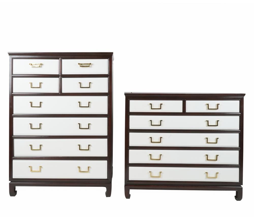 Appraisal: THREE CHESTS OF DRAWERSlate th st century stained and white-painted