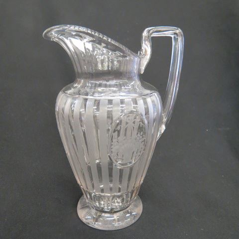 Appraisal: Hawkes Gravic Cut Glass Pitcher basket of flowers linear design