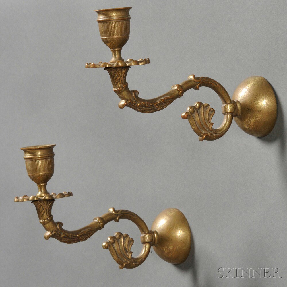 Appraisal: Pair of Greek Revival Cast Brass Single-light Candle Sconces early