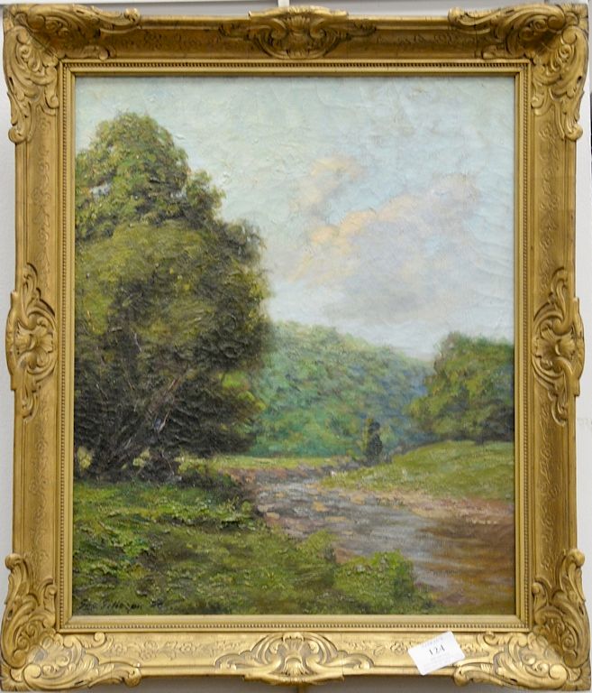 Appraisal: George Gillespie oil on canvas landscape with stream signed lower