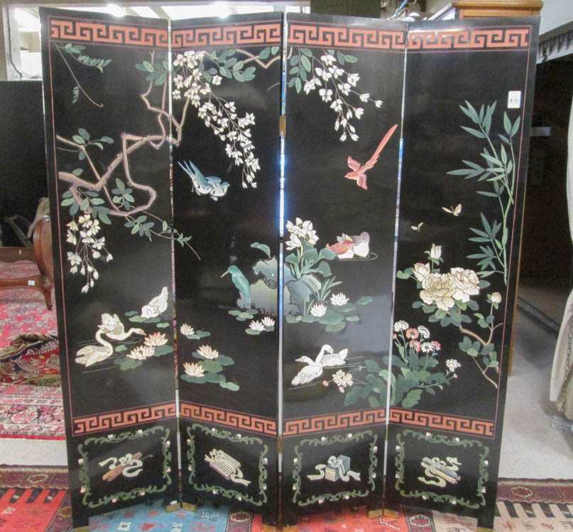 Appraisal: FOUR-PANEL COROMANDEL FLOOR SCREEN Chinese late th century the feature