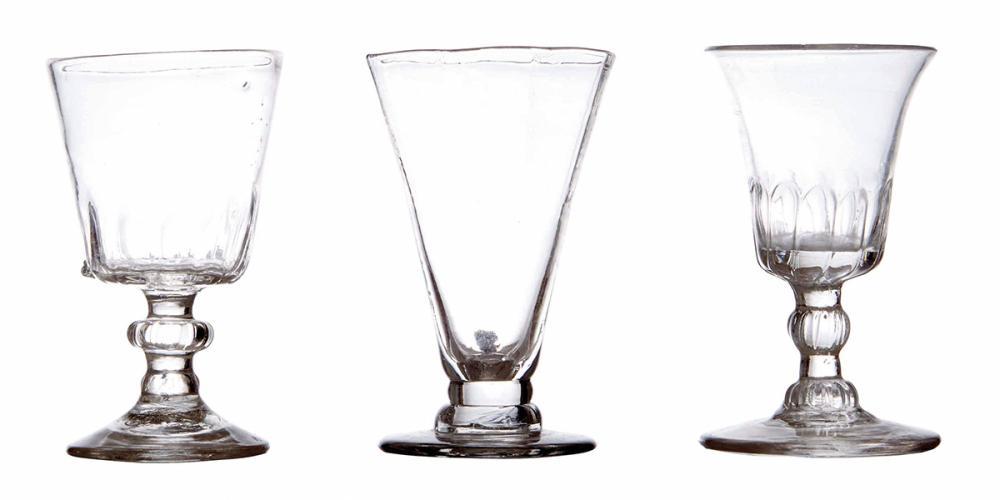 Appraisal: TWO TH CENTURY KNOPPED STEM DRAM GLASSES