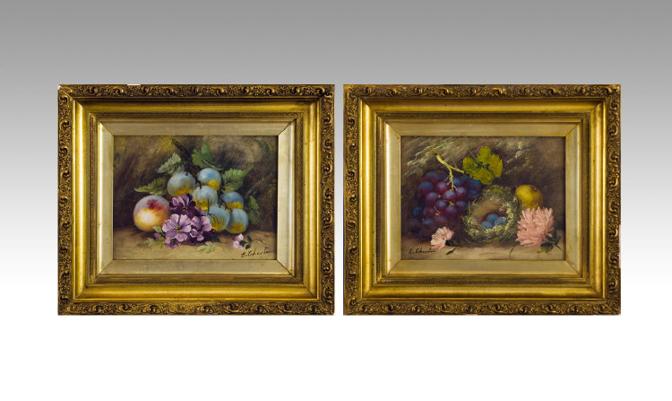 Appraisal: E Chesters Irish Painter Pair of Stillifes Fruit and Flowers