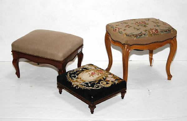 Appraisal: A Louis XV walnut foot stool together with two Louis