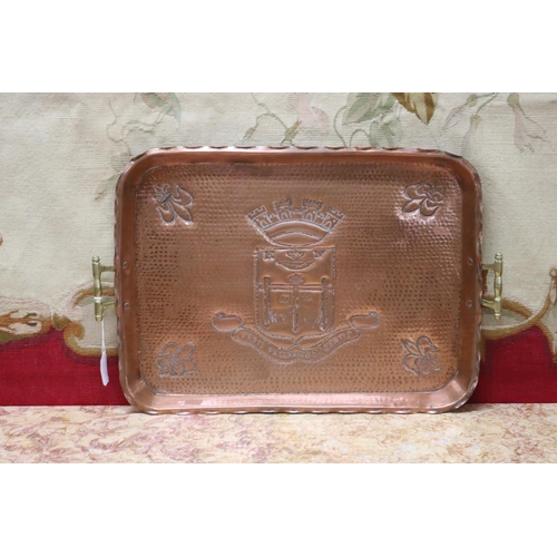 Appraisal: French twin handled copper brass tray Urbis Palludum et Gentis