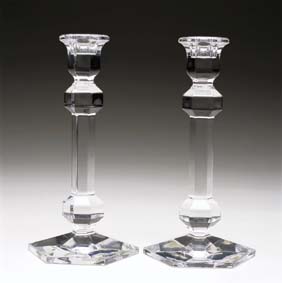 Appraisal: PAIR CRYSTAL CANDLESTICKS Pair Belgian Val St Lambert crystal candlesticks