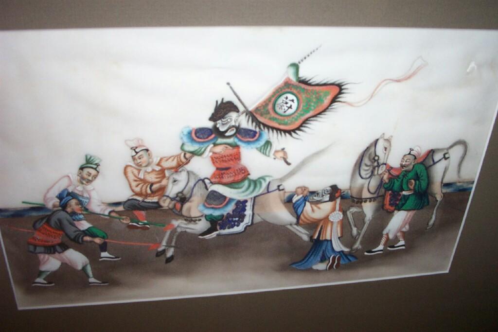 Appraisal: Two th century oriental watercolours on rice paper showing battle