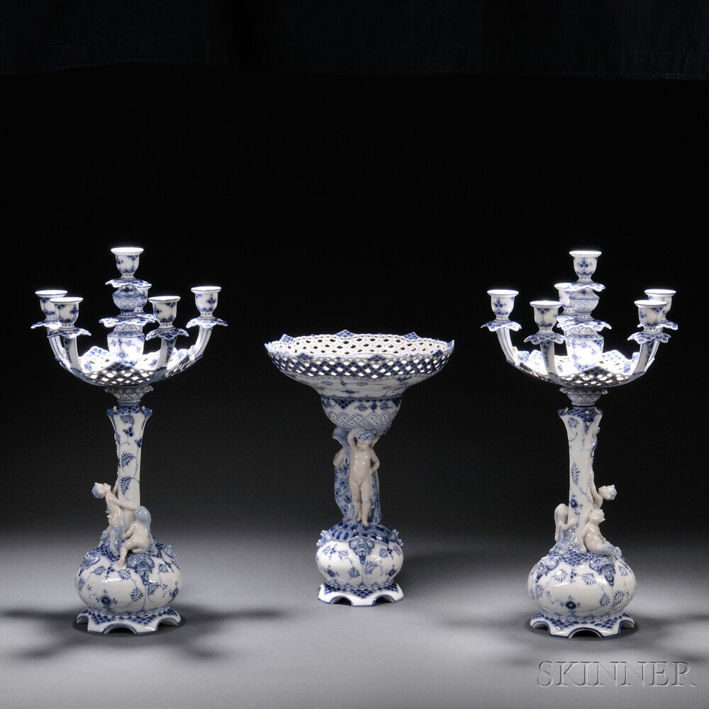 Appraisal: Assembled Royal Copenhagen Blue Flute Pattern Three-piece Garniture Denmark early