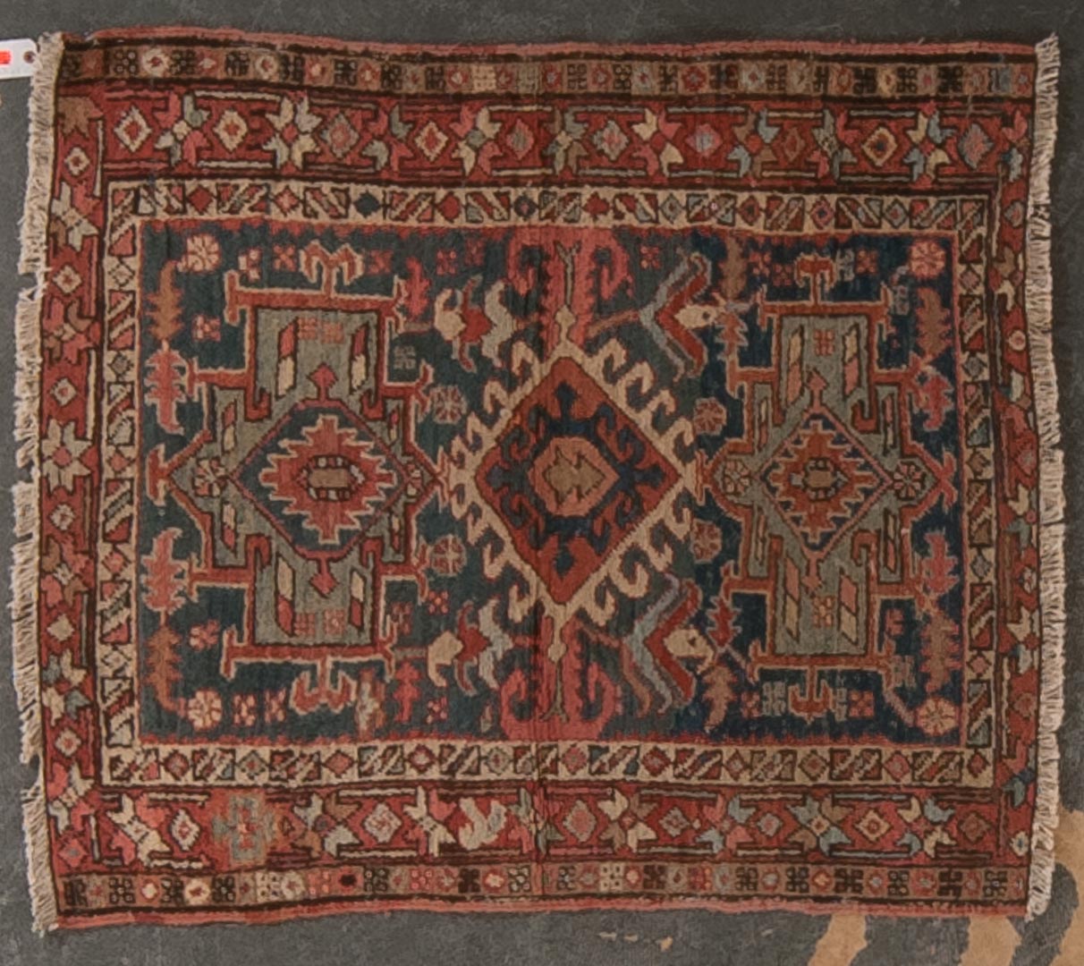 Appraisal: Antique Herez scatter rug approx x Persia circa Condition Some