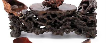 Appraisal: Chinese Jichimu three tier root wood style stand qing dynasty