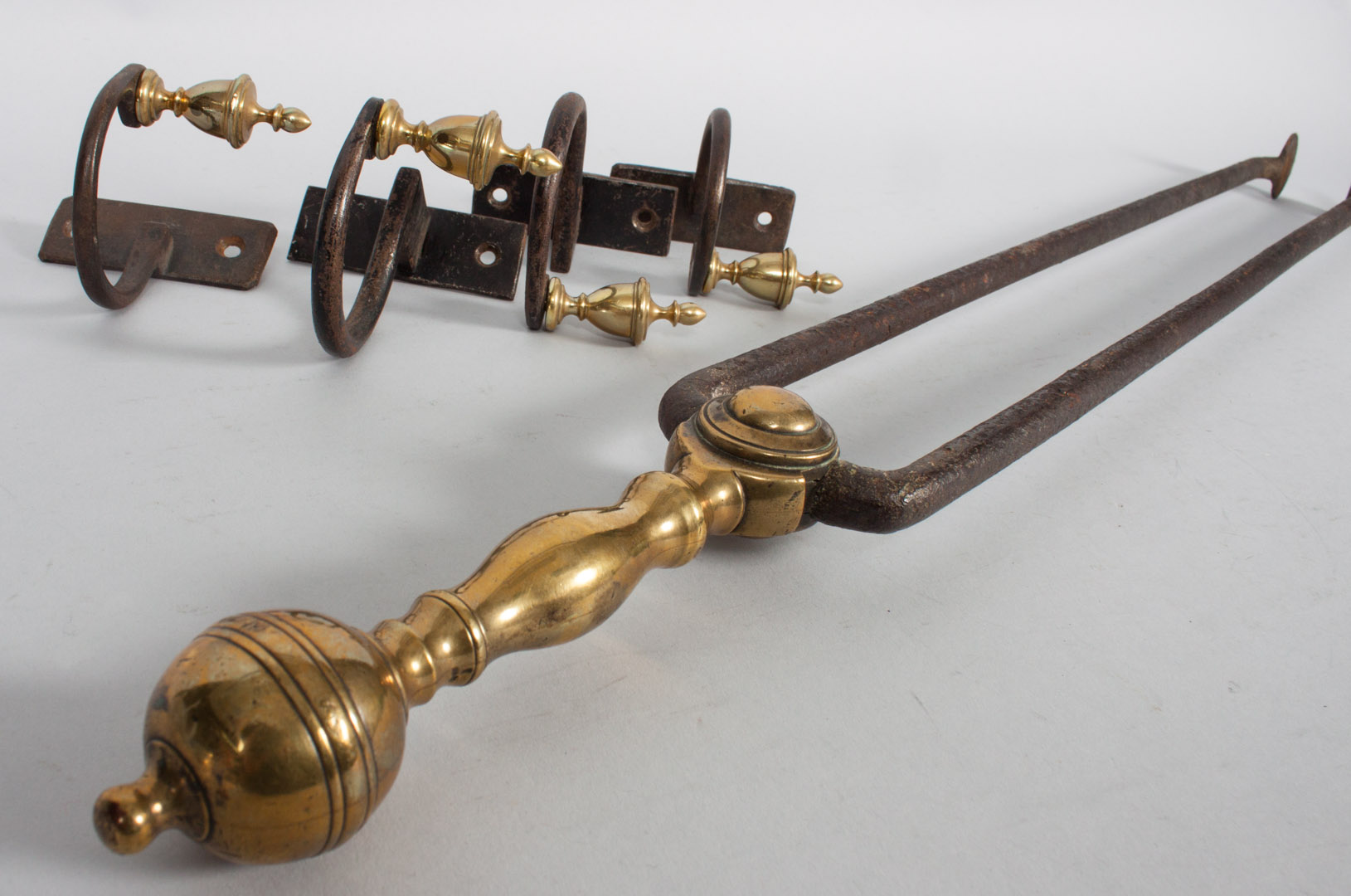 Appraisal: Federal brass and wrought iron fire tools early th century