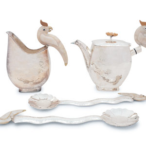 Appraisal: An Emilia Castillo Silver-Plate and Hardstone Mounted Teapot Pitcher and