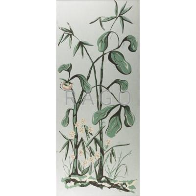 Appraisal: PAIR OF DECORATIVE PANELS Plant motif painted over stretched wall