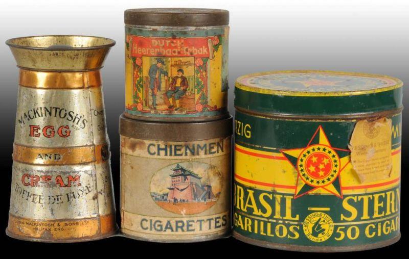 Appraisal: Lot of Miscellaneous Tins Description Includes a Macintosh Egg Cream