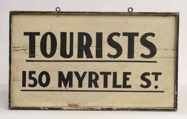 Appraisal: Early ''Tourists '' painted wooden trade sign '' W ''