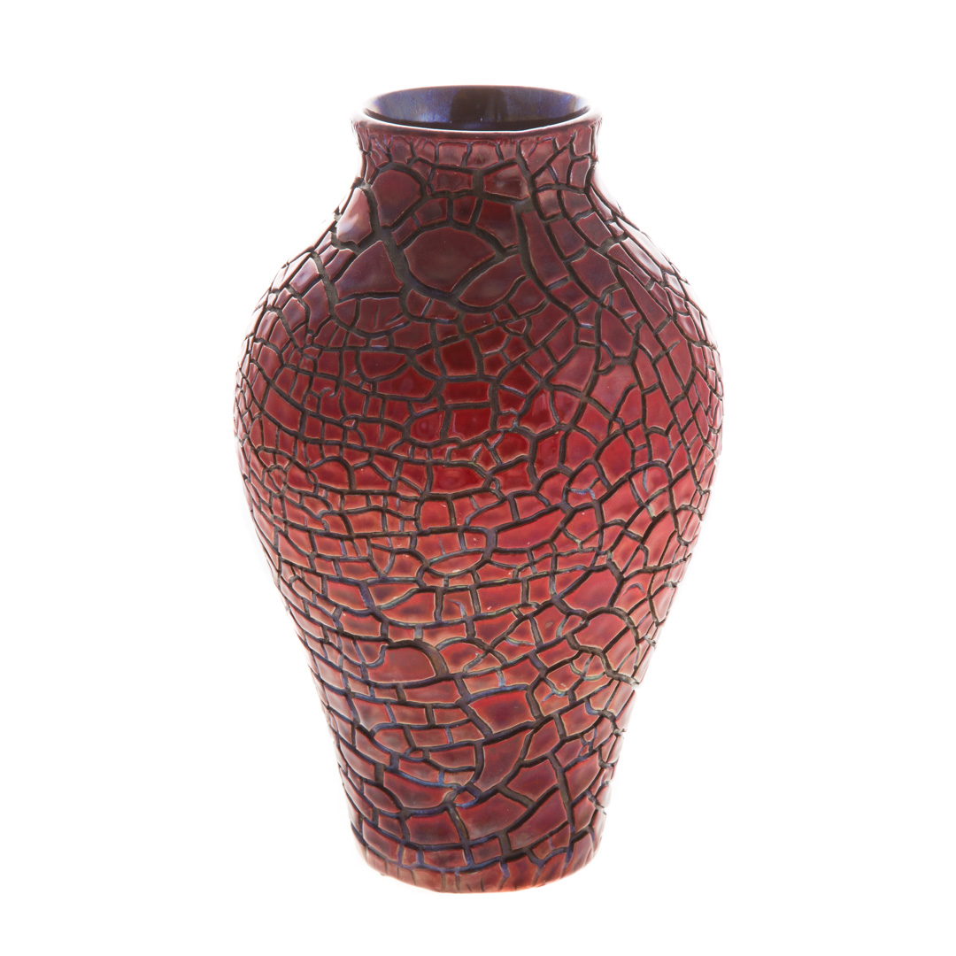 Appraisal: Zsolnay art pottery vase circa s snake skin crackle flambe