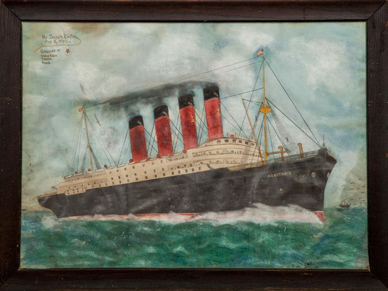 Appraisal: th Century School The Aquitania Mixed media on paper inscribed