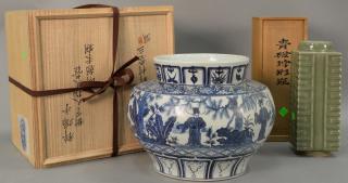 Appraisal: Two Oriental porcelain vases with boxes including large Chinese blue