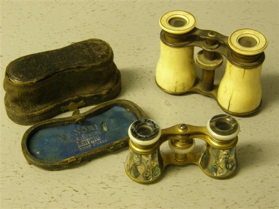 Appraisal: Pair of abalone and brass opera glasses in leather case