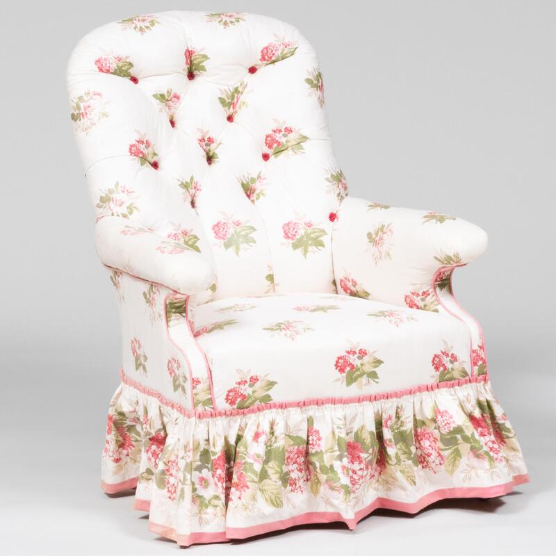 Appraisal: Victorian Style Chintz Tufted Upholstered Armchair x x in height