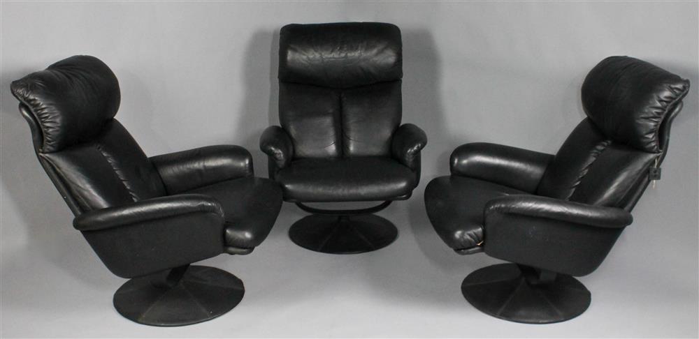 Appraisal: THREE PEEM OY FURNITURE FROM FINLAND CONTEMPORARY BLACK LEATHER SWIVEL