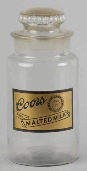 Appraisal: Coors Malted Milk Jar Description Circa to With gold leaf