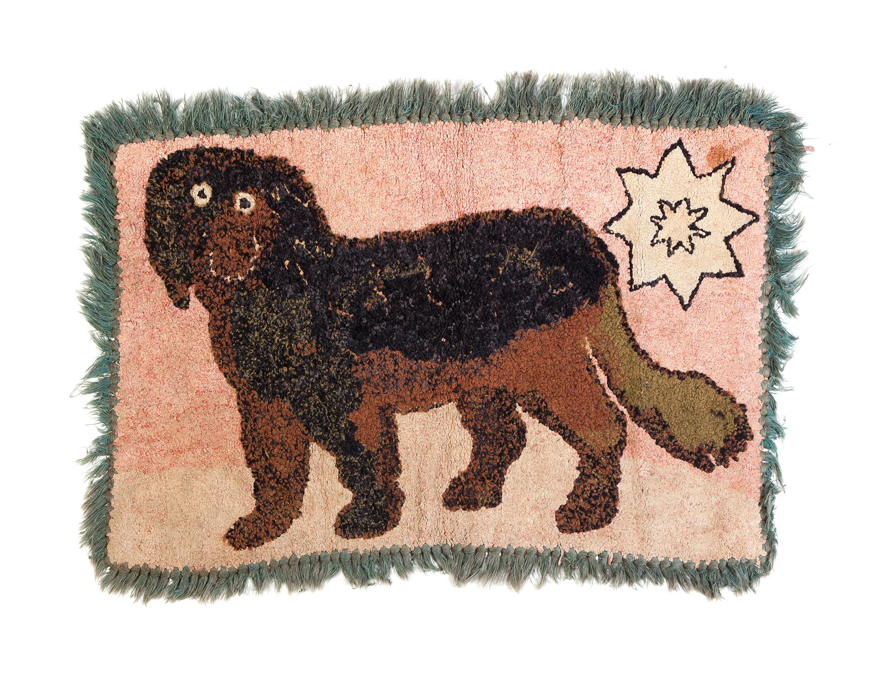 Appraisal: AMERICAN HOOKED RUG Early th century Large dog With fringe