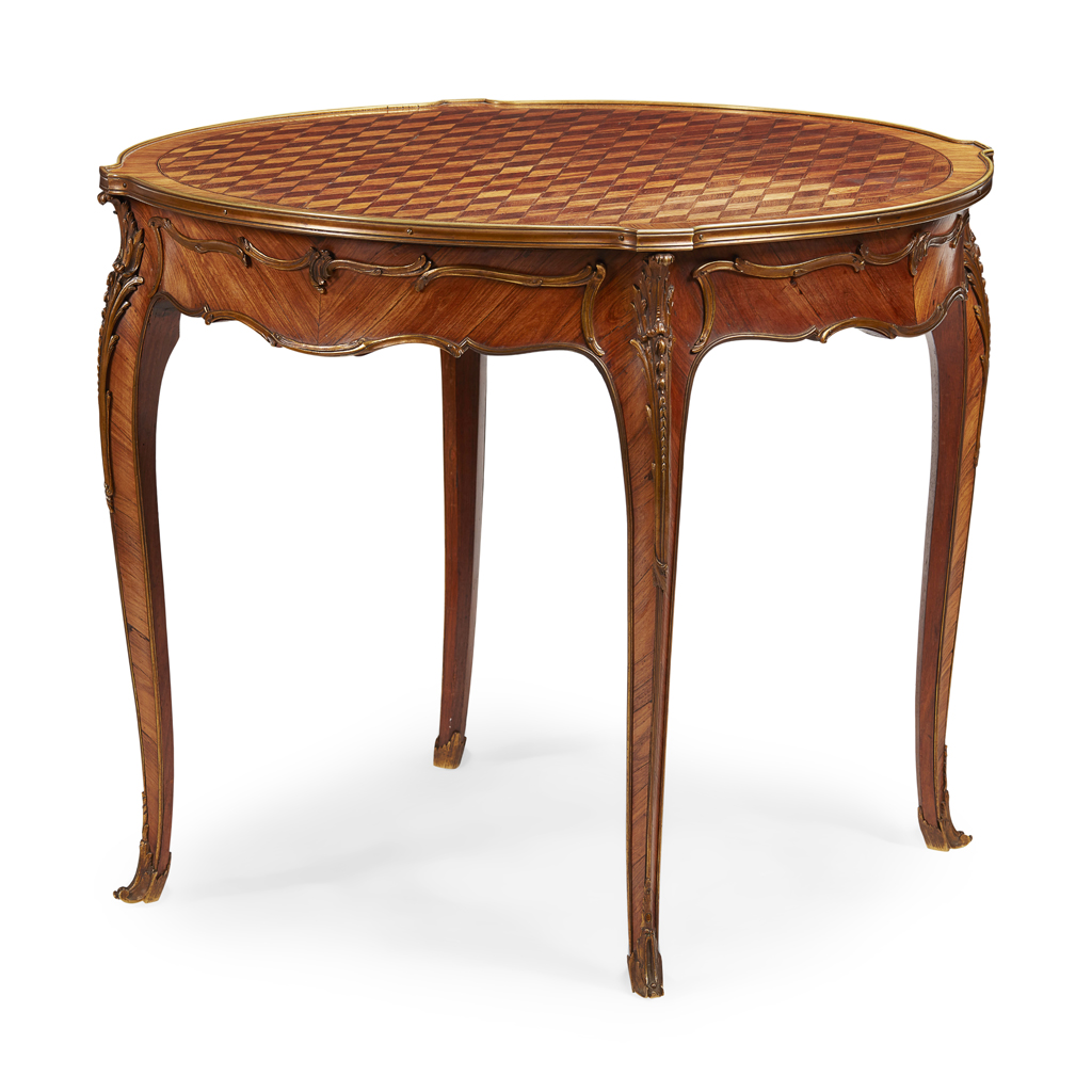 Appraisal: FRENCH KINGWOOD AND PARQUETRY CENTRE TABLE TH CENTURY the shaped