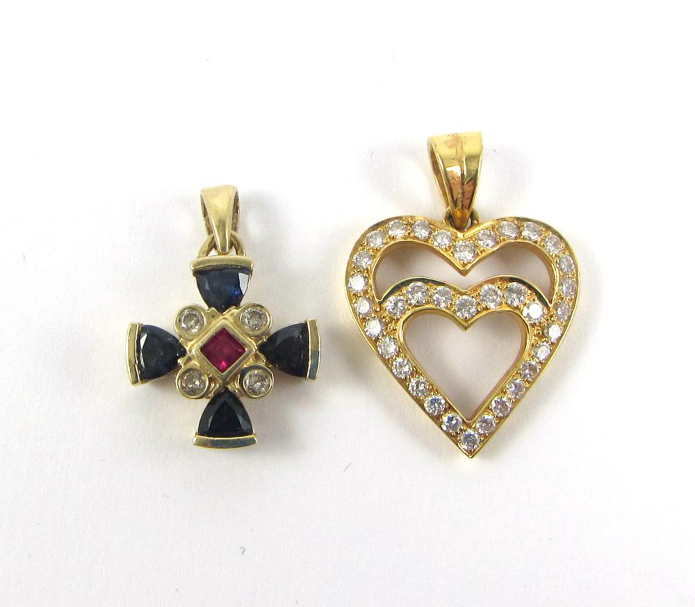 Appraisal: TWO DIAMOND AND FOURTEEN KARAT GOLD PENDANTS including a k