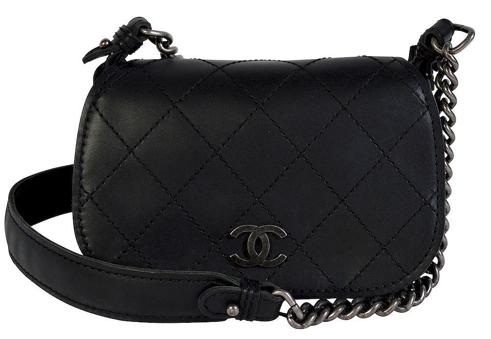 Appraisal: CHANEL Black Leather Shoulder Bag Black leather Chanel shoulder bag