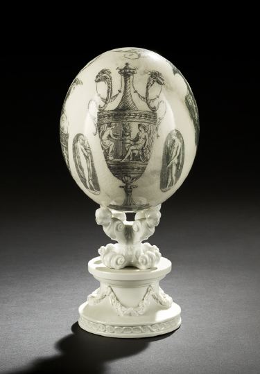 Appraisal: Stylish Gray Transfer-Printed and Lacquered Ostrich Egg in the Piranesi