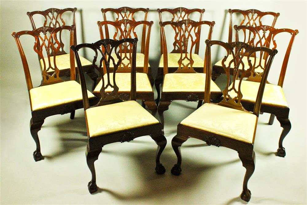 Appraisal: SET OF TEN CHIPPENDALE STYLE MAHOGANY SIDE CHAIRS STAMPED BY