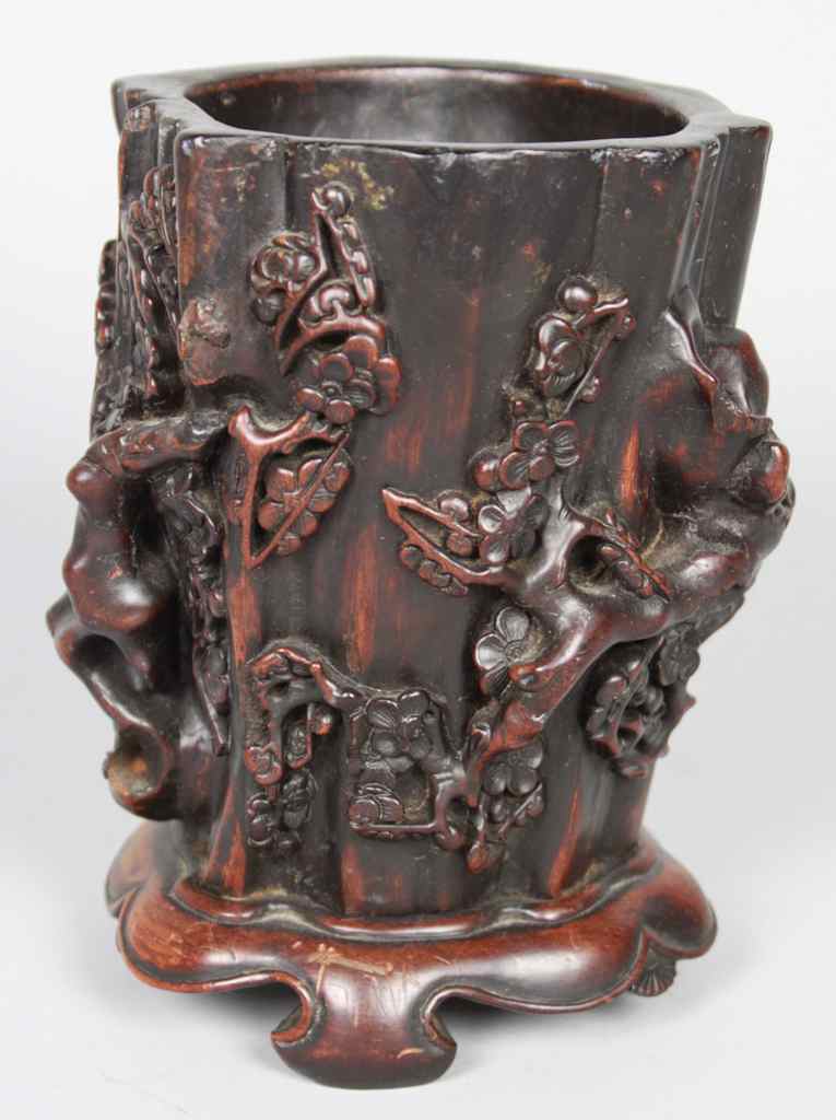 Appraisal: CHINESE LACQUERED WOOD TRUNK FORM BITONG BRUSH POT TH CENTURY