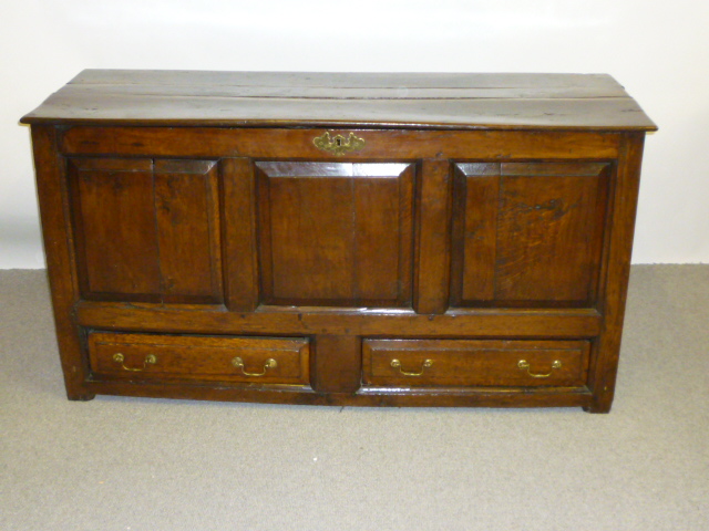 Appraisal: AN OAK MULE CHEST early mid th century with hinged