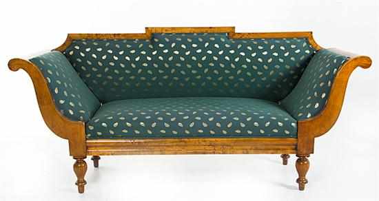 Appraisal: Biedermeier fruitwood sofa circa stepped crestrail above padded back to